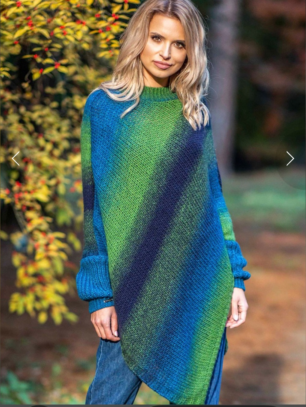 Fobya NWT Alpaca Wool Multicolor Poncho Sweater Blue Green One Size